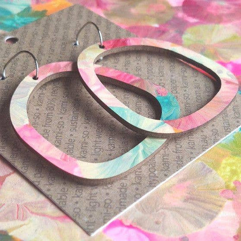 Earrings - Kami-So - Square Recycled Paper Earrings - Light Multicolour KSLM