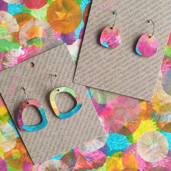 Earrings - Kami-So - Mini Recycled Paper Earrings - Bright Multicolour KMBM