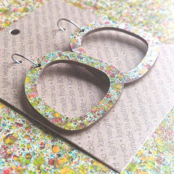 Earrings - Kami-So - Square Recycled Paper Earrings - Lime Speckle KSLS