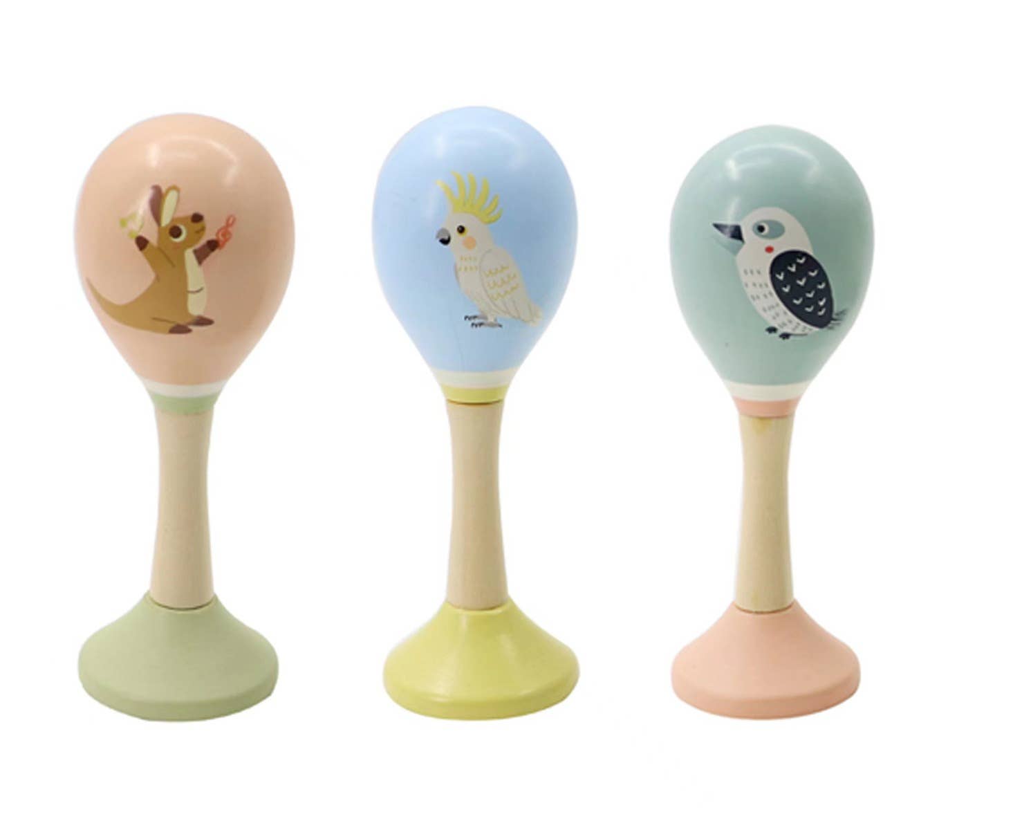 Wooden Maracas- Assorted Kangaroo, Cockatoo & Kookaburra 2025 RKCK