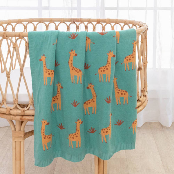 100% Cotton Knit Baby Blanket -Giraffe 2025 CBG