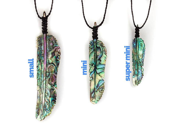 Feather - Mini Abalone Feather Necklace - Premium Black Cord