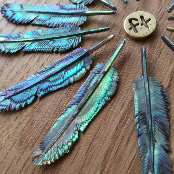 Feather - Mini Abalone Feather Necklace - Premium Black Cord