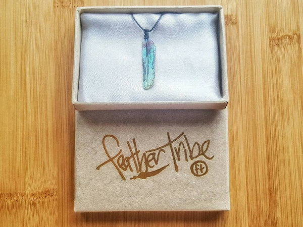 Feather - Mini Abalone Feather Necklace - Premium Black Cord