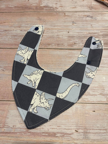 Baby Bib - Dribble Bib, Bandanna Bib, Baby Bib - Checked Dino 2025 BBCD