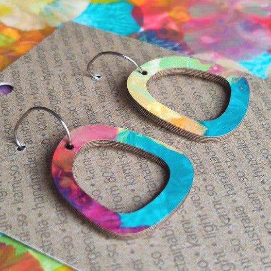 Earrings - Kami-So - Mini Recycled Paper Earrings - Bright Multicolour KMBM