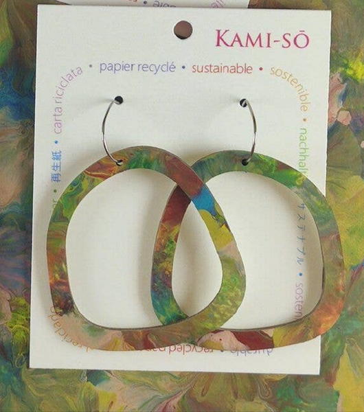 Earrings - Kami-So - Square Recycled Paper Earrings - Muted Multicolour KSM