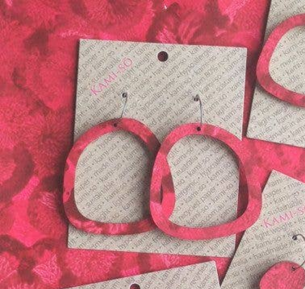 Earrings - Kami-So - Square Recycled Paper Earrings - Dark Red KSR