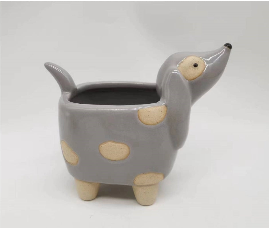 Planter - small grey dog