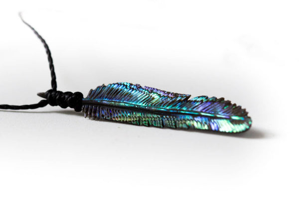 Feather - Mini Abalone Feather Necklace - Premium Black Cord