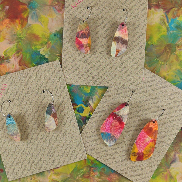 Earrings - Kami-So -Oval Recycled Paper Earrings - Multicolour II KMSR