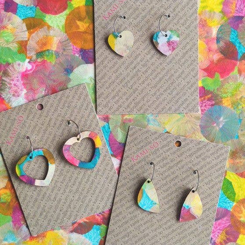 Earrings - Kami-So - Mini Recycled Paper Earrings - Bright Multicolour KMBM