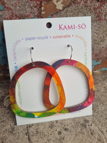 Earrings - Kami-So - Mini Recycled Paper Earrings - Bright Multicolour Large KSLM