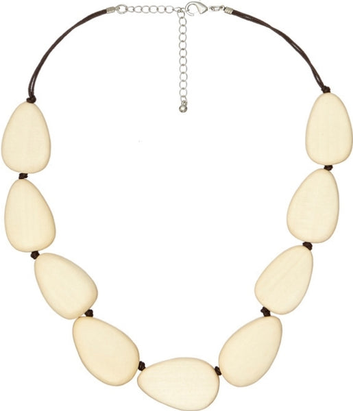 Necklace - Cream White River Stones Short Wooden Necklace NB1100NW ○