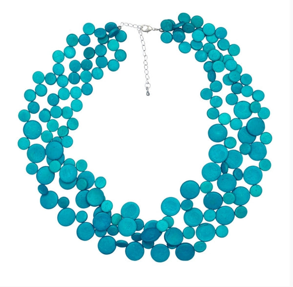 Necklace - Turquoise Smarties 3 Strand Coconut Shell Necklace NA300V ○