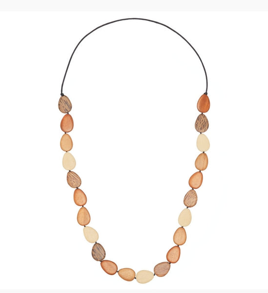 Necklace - Natural Palmwood Flat Drop Long Necklace NA75OCC ○